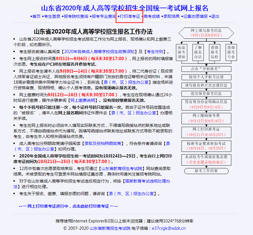2021年江苏省成人高考准考证打印方法