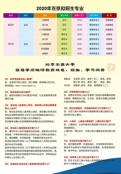 2021年北京工商大学成人高考招生简章